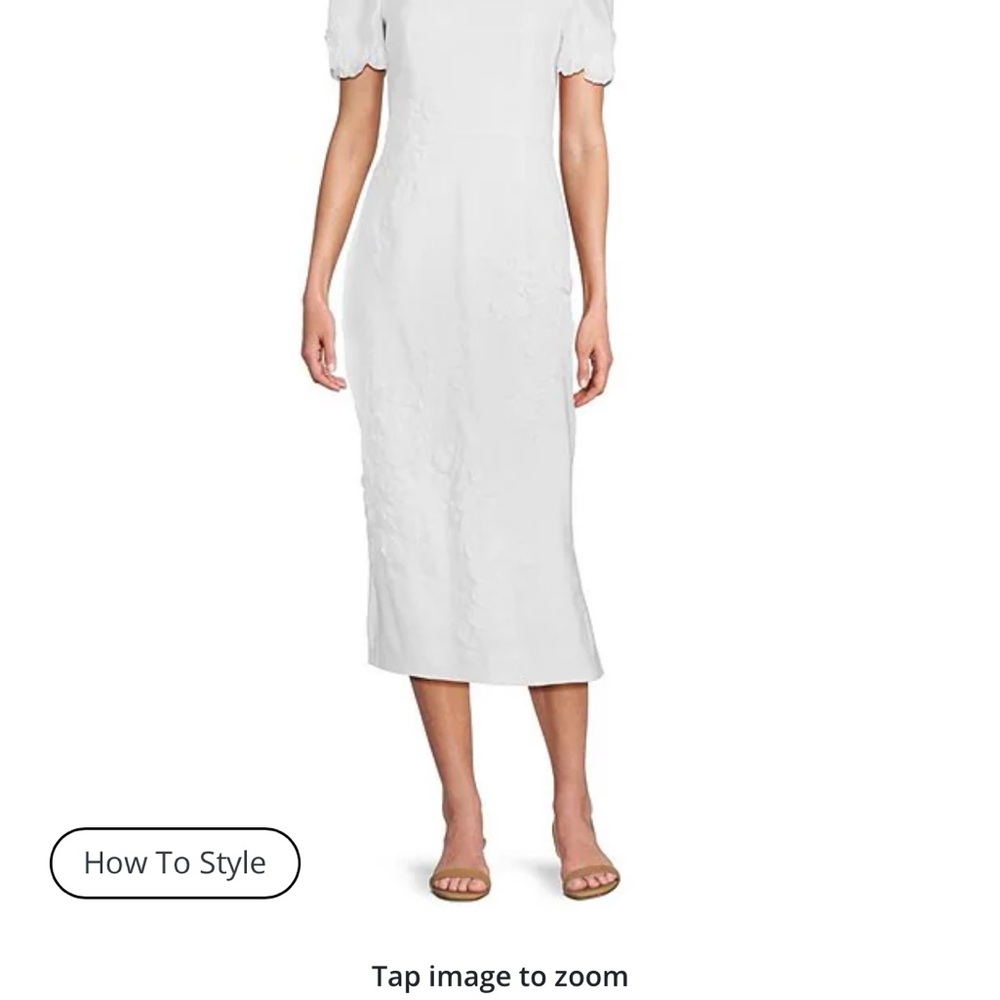 Antonio Melani Willow Floral Appliqué Short Sleeve Mock Neck Midi Dress